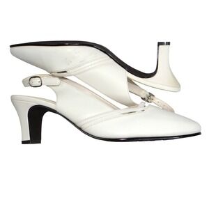 Vintage Soft Style by Hush Puppies Tina White Smooth Slingback Heels Size 7.5M